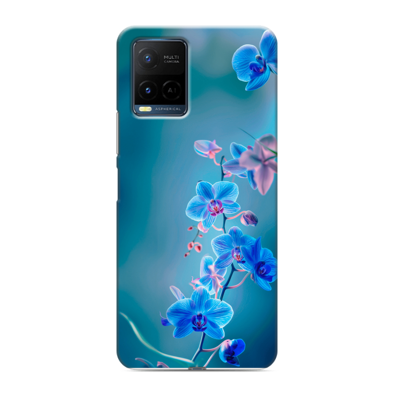 Силиконовый чехол на Vivo Y21 с принтом Голубые цветы Силиконовый чехол на Vivo Y21 с принтом Голубые цветы