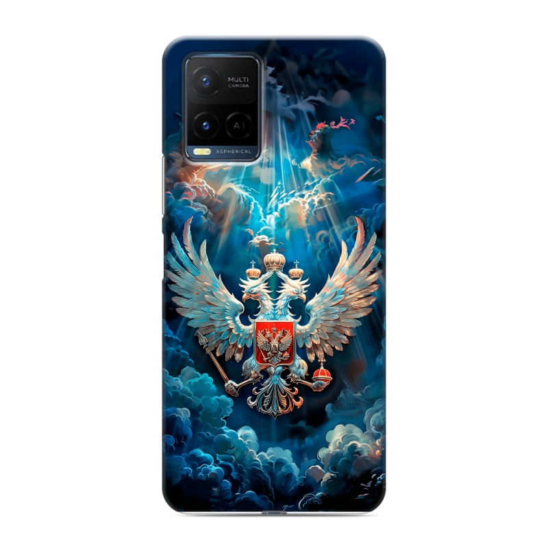 Силиконовый чехол на Vivo Y21 с принтом Герб флаг России Силиконовый чехол на Vivo Y21 с принтом Герб флаг России