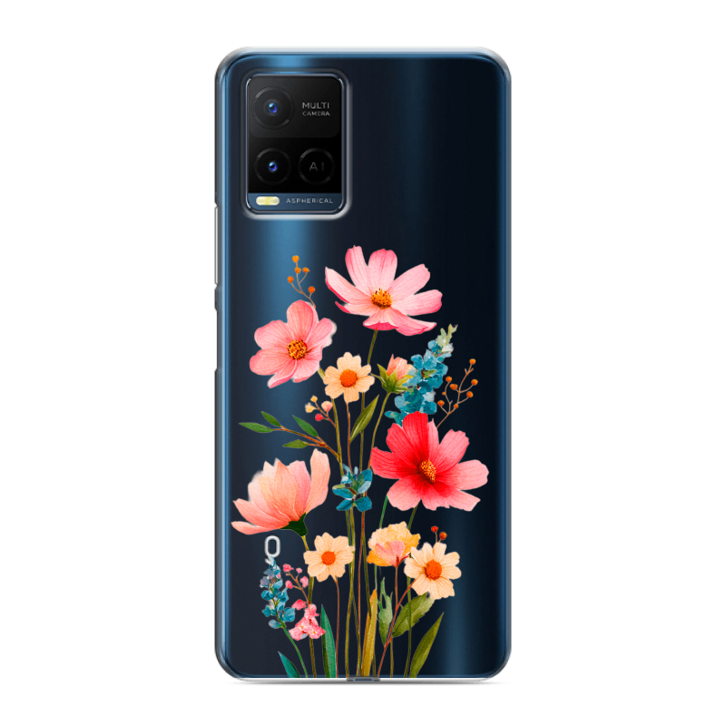 Силиконовый противоударный чехол на Vivo Y21 с принтом Цветы Силиконовый противоударный чехол на Vivo Y21 с принтом Цветы