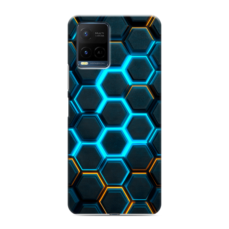 Силиконовый противоударный чехол на Vivo Y21 с принтом Неоновые соты Силиконовый противоударный чехол на Vivo Y21 с принтом Неоновые соты