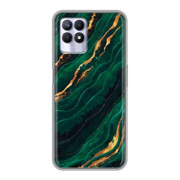 Силиконовый чехол на Realme 8i с принтом Мрамор зеленое золото