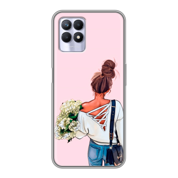 Силиконовый чехол на Realme 8i с принтом Девушка и букет