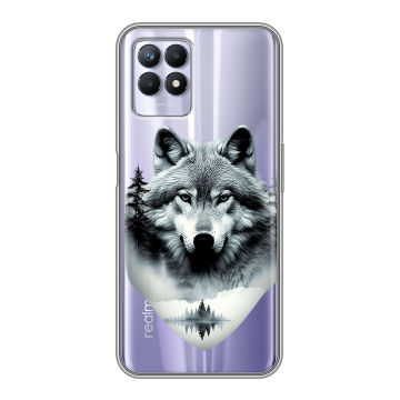 Силиконовый чехол на Realme 8i с принтом Волк в лесу Силиконовый чехол на Realme 8i с принтом Волк в лесу