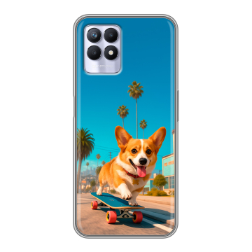 Силиконовый чехол на Realme 8i с принтом Корги на скейте Силиконовый чехол на Realme 8i с принтом Корги на скейте