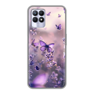 Силиконовый чехол на Realme 8i с принтом бабочки и лаванда Силиконовый чехол на Realme 8i с принтом бабочки и лаванда