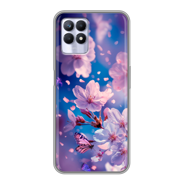 Силиконовый чехол на Realme 8i с принтом цветы бабочки Силиконовый чехол на Realme 8i с принтом цветы бабочки