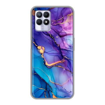 Силиконовый чехол на Realme 8i с принтом синий мрамор Силиконовый чехол на Realme 8i с принтом синий мрамор
