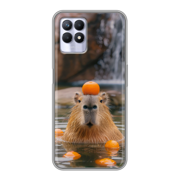 Силиконовый чехол на Realme 8i с принтом Капибара с апельсином Силиконовый чехол на Realme 8i с принтом Капибара с апельсином