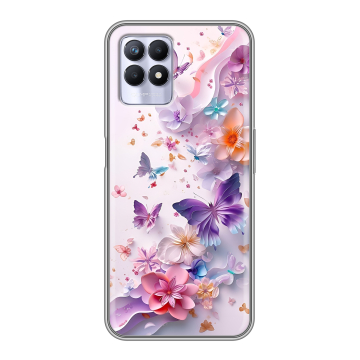 Силиконовый чехол на Realme 8i с принтом цветы бабочки