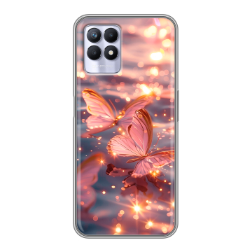 Силиконовый чехол на Realme 8i с принтом бабочки розовые Силиконовый чехол на Realme 8i с принтом бабочки розовые