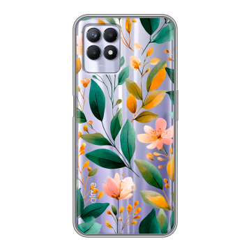 Силиконовый чехол на Realme 8i с принтом Цветы паттерн Силиконовый чехол на Realme 8i с принтом Цветы паттерн