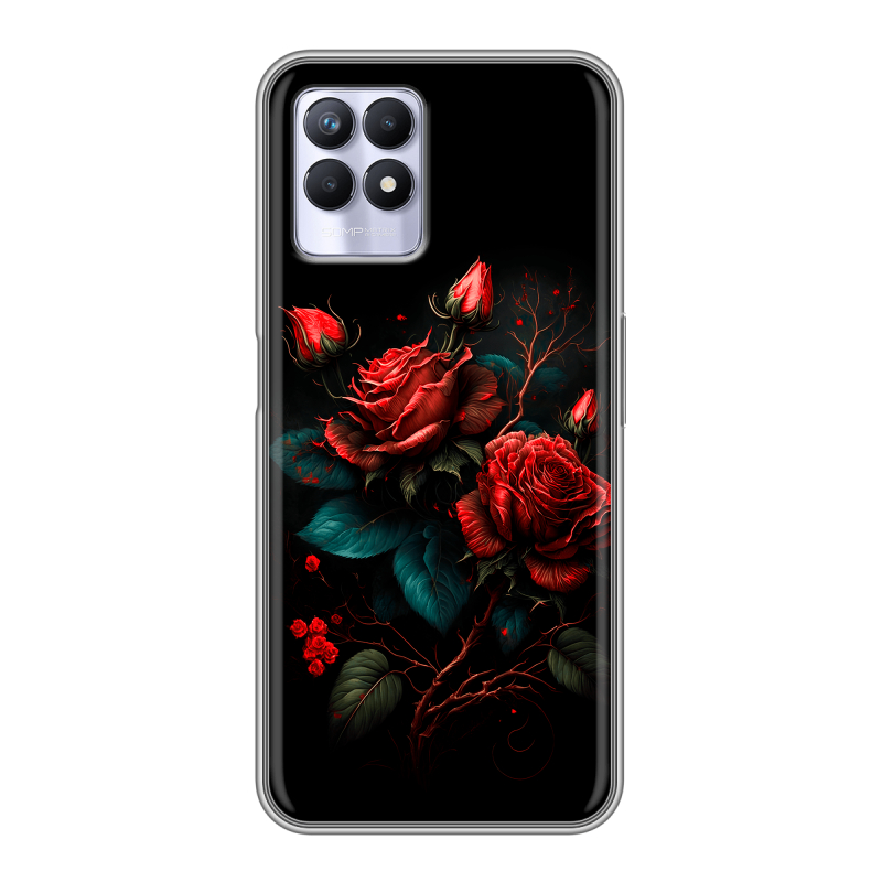 Силиконовый противоударный чехол на Realme 8i с принтом Розы красные Силиконовый противоударный чехол на Realme 8i с принтом Розы красные