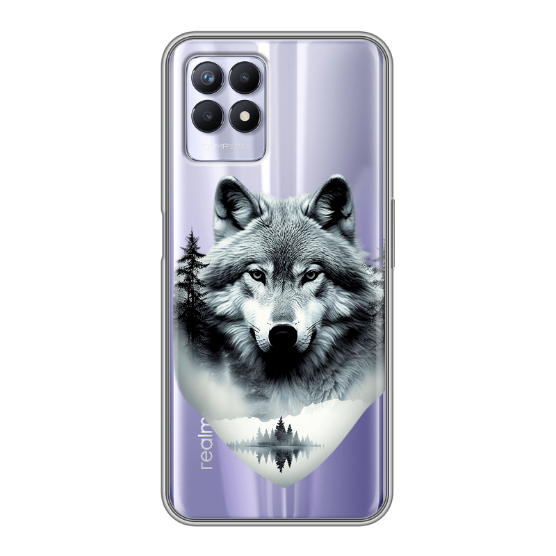 Силиконовый чехол на Realme 8i с принтом Волк в лесу Силиконовый чехол на Realme 8i с принтом Волк в лесу