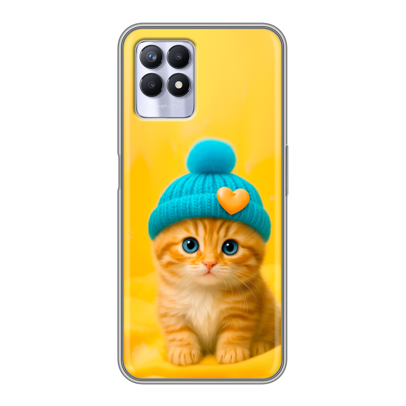 Силиконовый противоударный чехол на Realme 8i с принтом Котенок в шапке Силиконовый противоударный чехол на Realme 8i с принтом Котенок в шапке