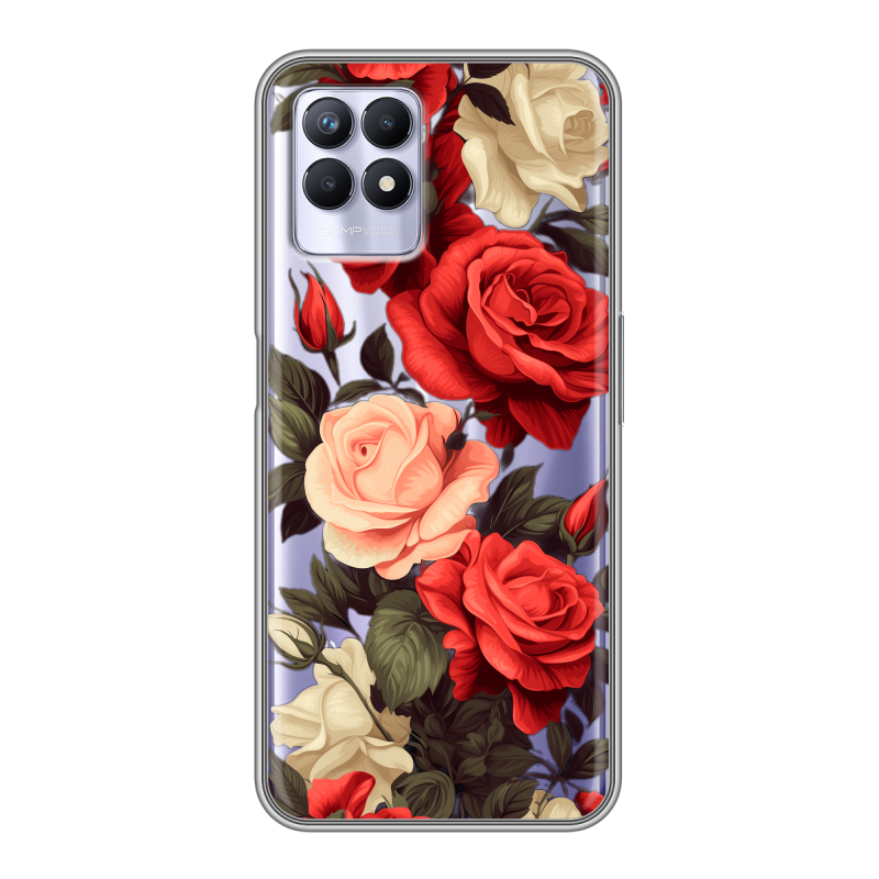 Силиконовый противоударный чехол на Realme 8i с принтом Розы Силиконовый противоударный чехол на Realme 8i с принтом Розы