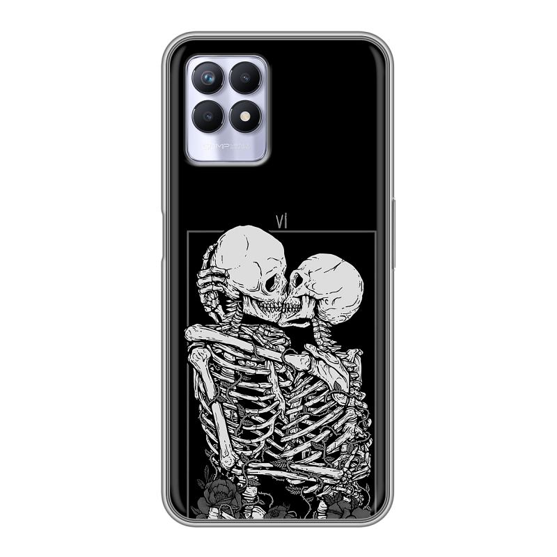 Силиконовый противоударный чехол на Realme 8i с принтом Поцелуй скелетов Силиконовый противоударный чехол на Realme 8i с принтом Поцелуй скелетов