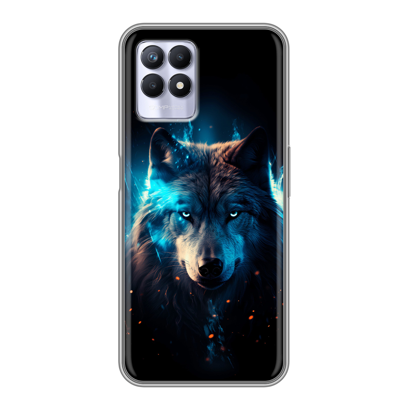 Силиконовый противоударный чехол на Realme 8i с принтом Волк ночной Силиконовый противоударный чехол на Realme 8i с принтом Волк ночной
