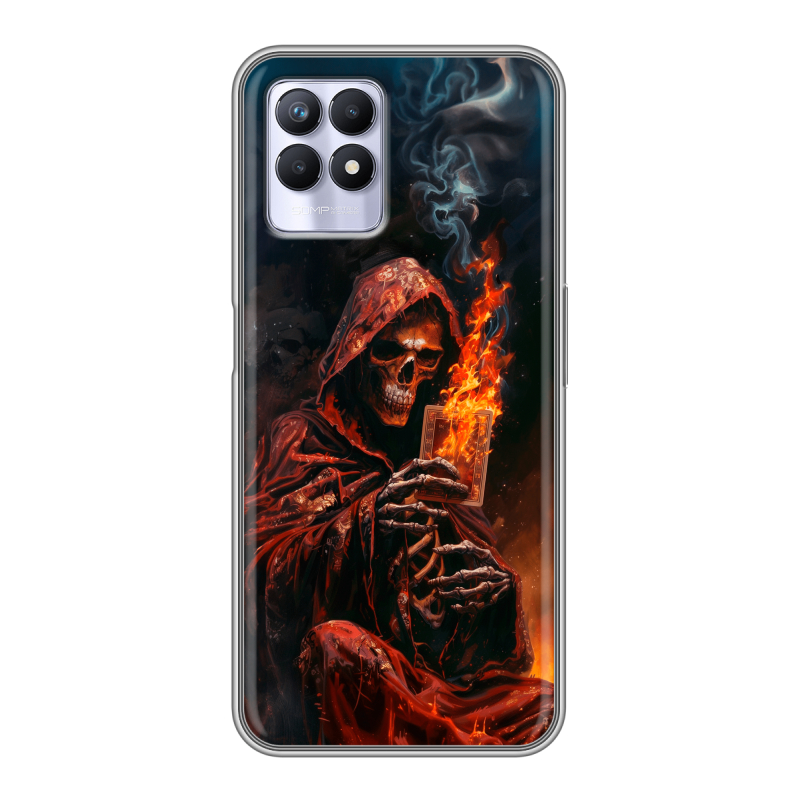 Силиконовый противоударный чехол на Realme 8i с принтом Скелет и карты Силиконовый противоударный чехол на Realme 8i с принтом Скелет и карты