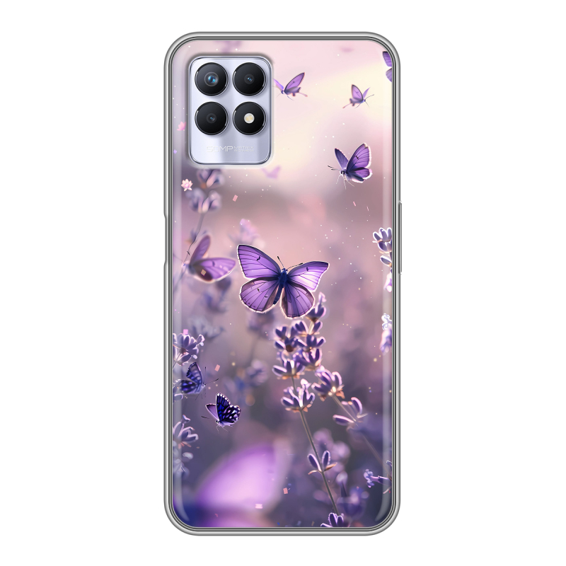 Силиконовый чехол на Realme 8i с принтом бабочки и лаванда Силиконовый чехол на Realme 8i с принтом бабочки и лаванда