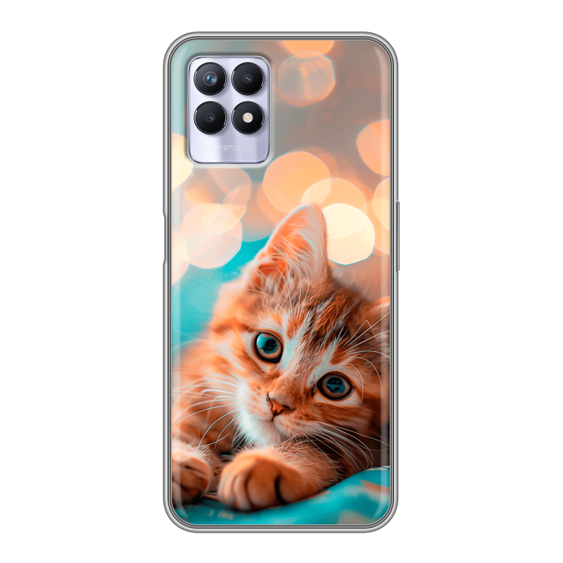 Силиконовый противоударный чехол на Realme 8i с принтом котик Силиконовый противоударный чехол на Realme 8i с принтом котик