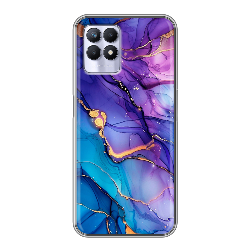 Силиконовый противоударный чехол на Realme 8i с принтом синий мрамор Силиконовый противоударный чехол на Realme 8i с принтом синий мрамор