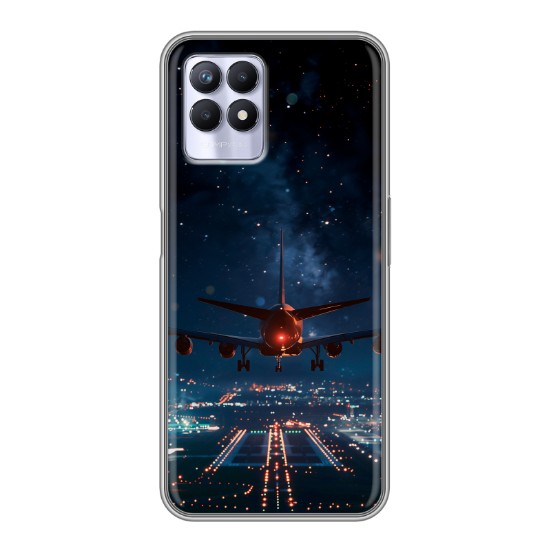 Силиконовый противоударный чехол на Realme 8i с принтом самолет Силиконовый противоударный чехол на Realme 8i с принтом самолет