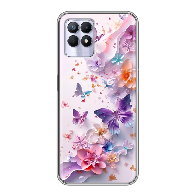 Силиконовый чехол на Realme 8i с принтом цветы бабочки Силиконовый чехол на Realme 8i с принтом цветы бабочки