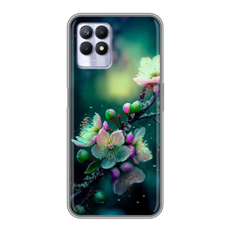 Силиконовый чехол на Realme 8i с принтом Цветы и мрамор Силиконовый чехол на Realme 8i с принтом Цветы и мрамор