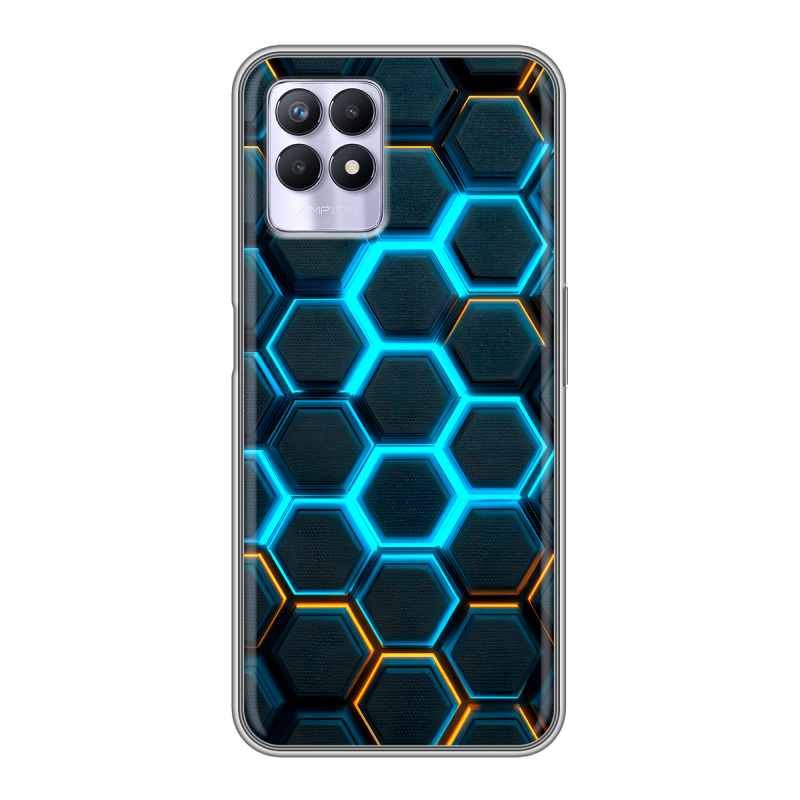 Силиконовый чехол на Realme 8i с принтом Неоновые соты Силиконовый чехол на Realme 8i с принтом Неоновые соты