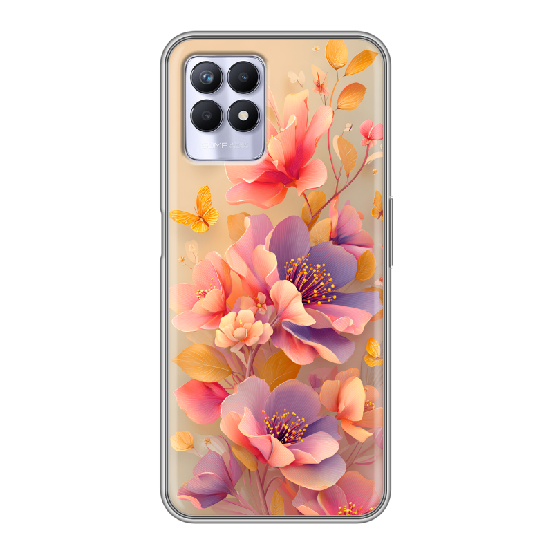 Силиконовый противоударный чехол на Realme 8i с принтом Цветы и бабочки Силиконовый противоударный чехол на Realme 8i с принтом Цветы и бабочки