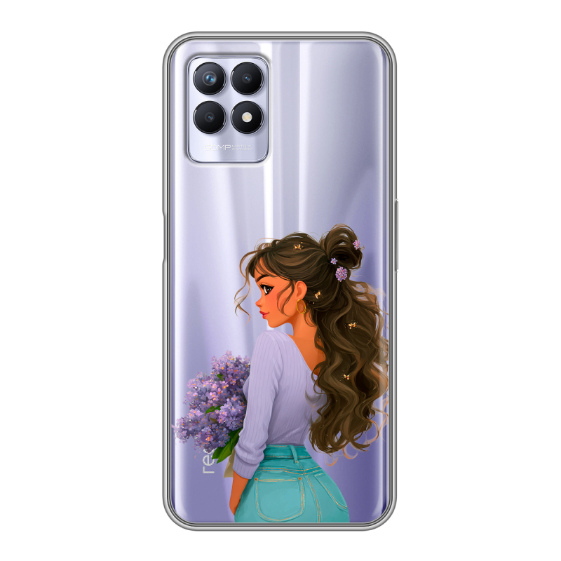 Силиконовый чехол на Realme 8i с принтом девушка цветы Силиконовый чехол на Realme 8i с принтом девушка цветы