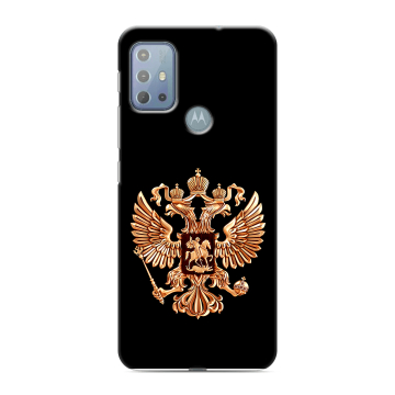 Силиконовый чехол на Motorola Moto G20 с принтом Герб России золотой