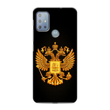 Силиконовый чехол на Motorola Moto G20 с принтом Герб России желтый