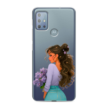 Силиконовый чехол на Motorola Moto G20 с принтом девушка цветы Силиконовый чехол на Motorola Moto G20 с принтом девушка цветы