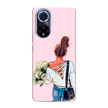 Силиконовый чехол на Huawei Nova 9 с принтом Девушка и букет Силиконовый чехол на Huawei Nova 9 с принтом Девушка и букет