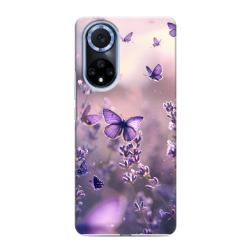 Силиконовый чехол на Huawei Nova 9 с принтом бабочки и лаванда Силиконовый чехол на Huawei Nova 9 с принтом бабочки и лаванда