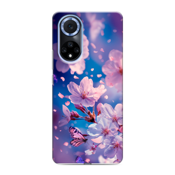 Силиконовый чехол на Huawei Nova 9 с принтом цветы бабочки