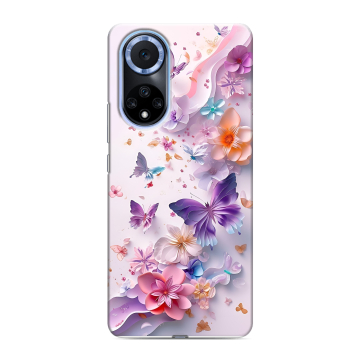 Силиконовый чехол на Huawei Nova 9 с принтом цветы бабочки