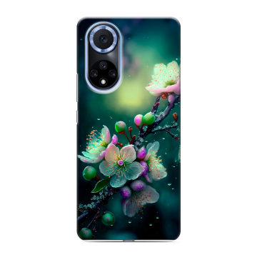Силиконовый чехол на Huawei Nova 9 с принтом Цветы и мрамор