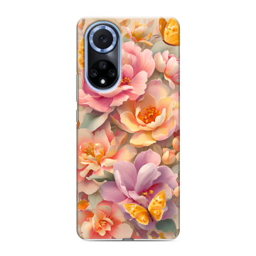 Силиконовый чехол на Huawei Nova 9 с принтом Цветы и бабочки Силиконовый чехол на Huawei Nova 9 с принтом Цветы и бабочки