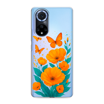 Силиконовый чехол на Huawei Nova 9 с принтом цветы бабочки Силиконовый чехол на Huawei Nova 9 с принтом цветы бабочки