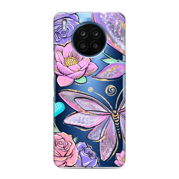 Силиконовый чехол на Huawei Honor 50 Lite с принтом Бабочки и цветы