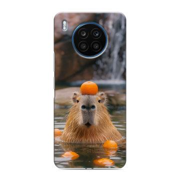 Силиконовый чехол на Huawei Honor 50 Lite с принтом Капибара с апельсином