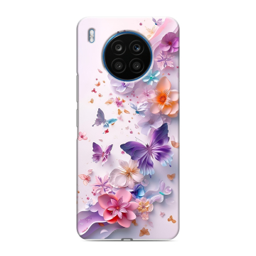 Силиконовый чехол на Huawei Honor 50 Lite с принтом цветы бабочки