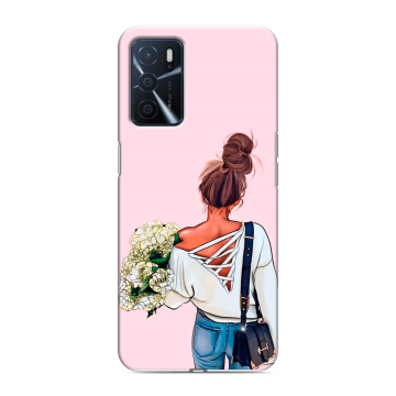 Силиконовый чехол на OPPO A16 с принтом Девушка и букет Силиконовый чехол на OPPO A16 с принтом Девушка и букет