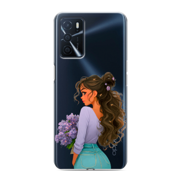 Силиконовый чехол на OPPO A16 с принтом девушка цветы Силиконовый чехол на OPPO A16 с принтом девушка цветы