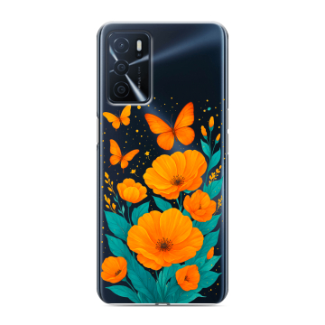 Силиконовый чехол на OPPO A16 с принтом цветы бабочки Силиконовый чехол на OPPO A16 с принтом цветы бабочки