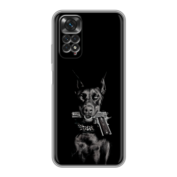 Силиконовый чехол на Xiaomi Redmi Note 11 с принтом Доберман и пистолет Силиконовый чехол на Xiaomi Redmi Note 11 с принтом Доберман и пистолет