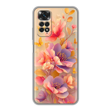 Силиконовый чехол на Xiaomi Redmi Note 11 с принтом Цветы и бабочки Силиконовый чехол на Xiaomi Redmi Note 11 с принтом Цветы и бабочки