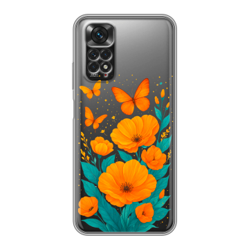 Силиконовый чехол на Xiaomi Redmi Note 11 с принтом цветы бабочки Силиконовый чехол на Xiaomi Redmi Note 11 с принтом цветы бабочки